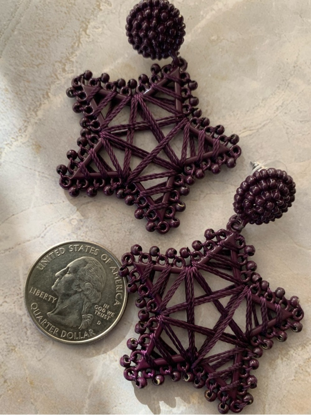 Handcrafted Purple Star Macramé Drop Earrings - Picture 3 of 4